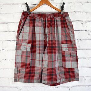 Red and Black Plaid Baggy Oversized Cargo Shorts XL